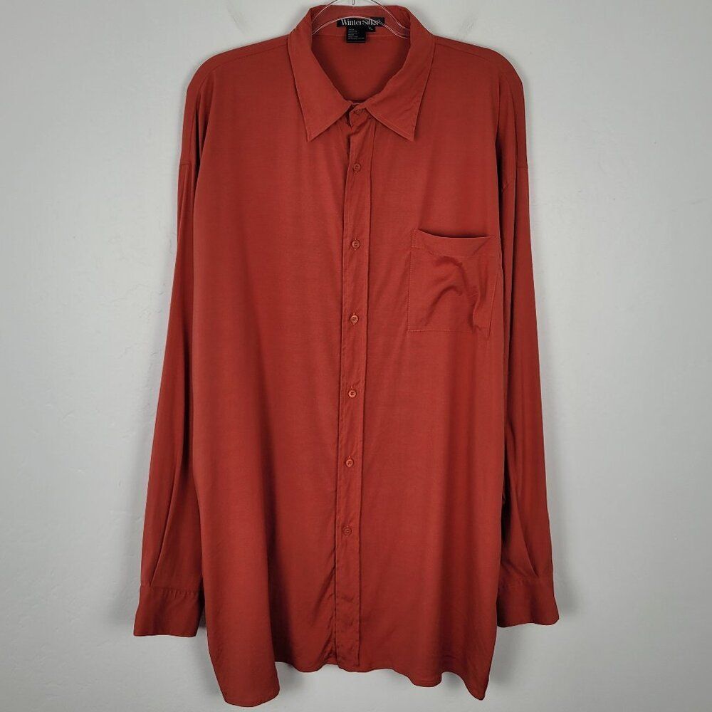 WinterSilks Button Up Shirt Silk Stretch Long Sleeve Orange Size XL
